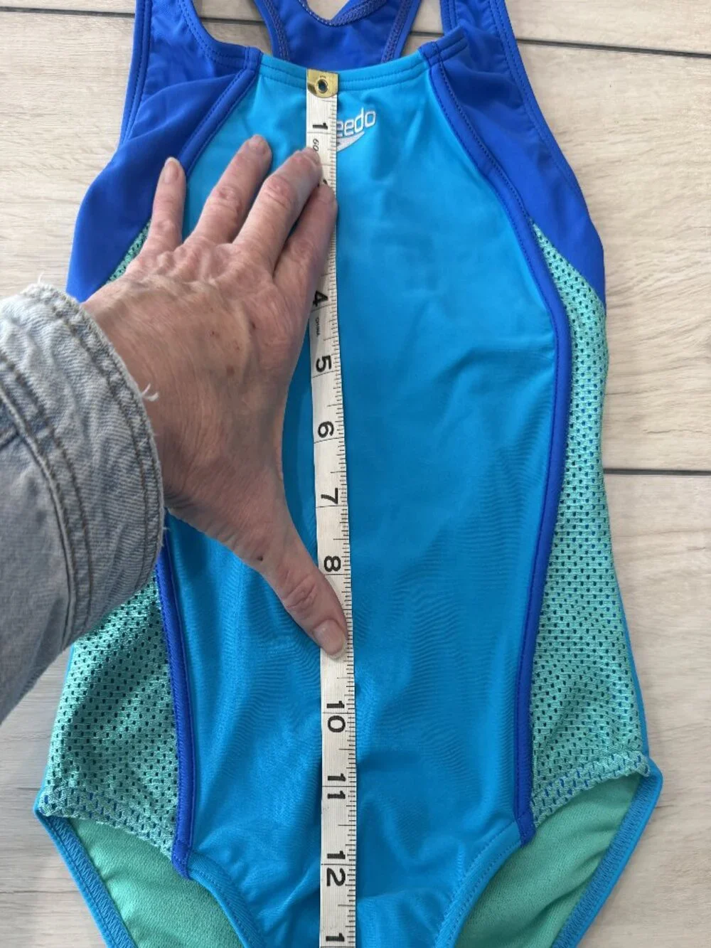 Speedo Girls Size 8 Athletic One Piece Swimsuit Blue Sport Racerback Colorblock